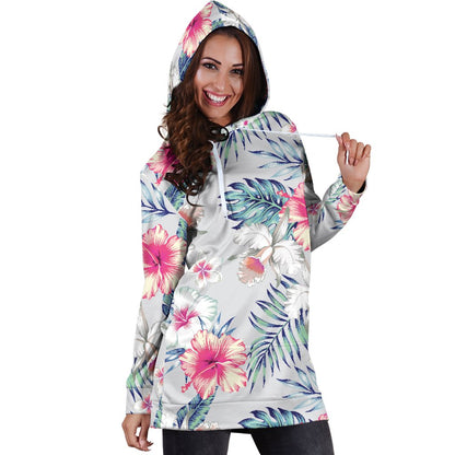 Hibiscus Print Women Hoodie Dress