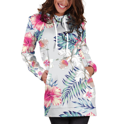 Hibiscus Print Women Hoodie Dress