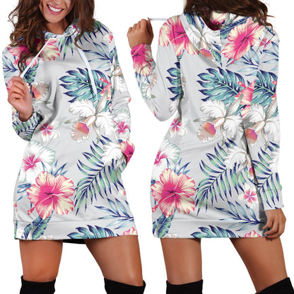 Hibiscus Print Women Hoodie Dress