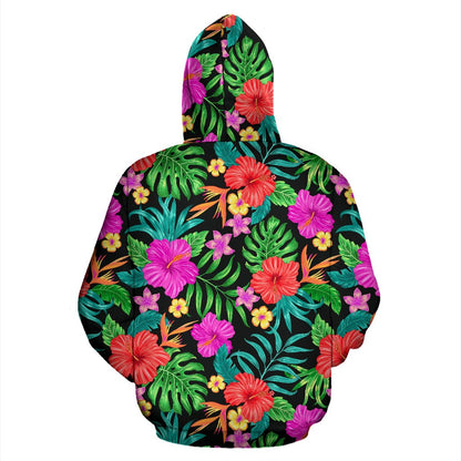 Hibiscus Red Hawaiian Flower All Over Zip Up Hoodie