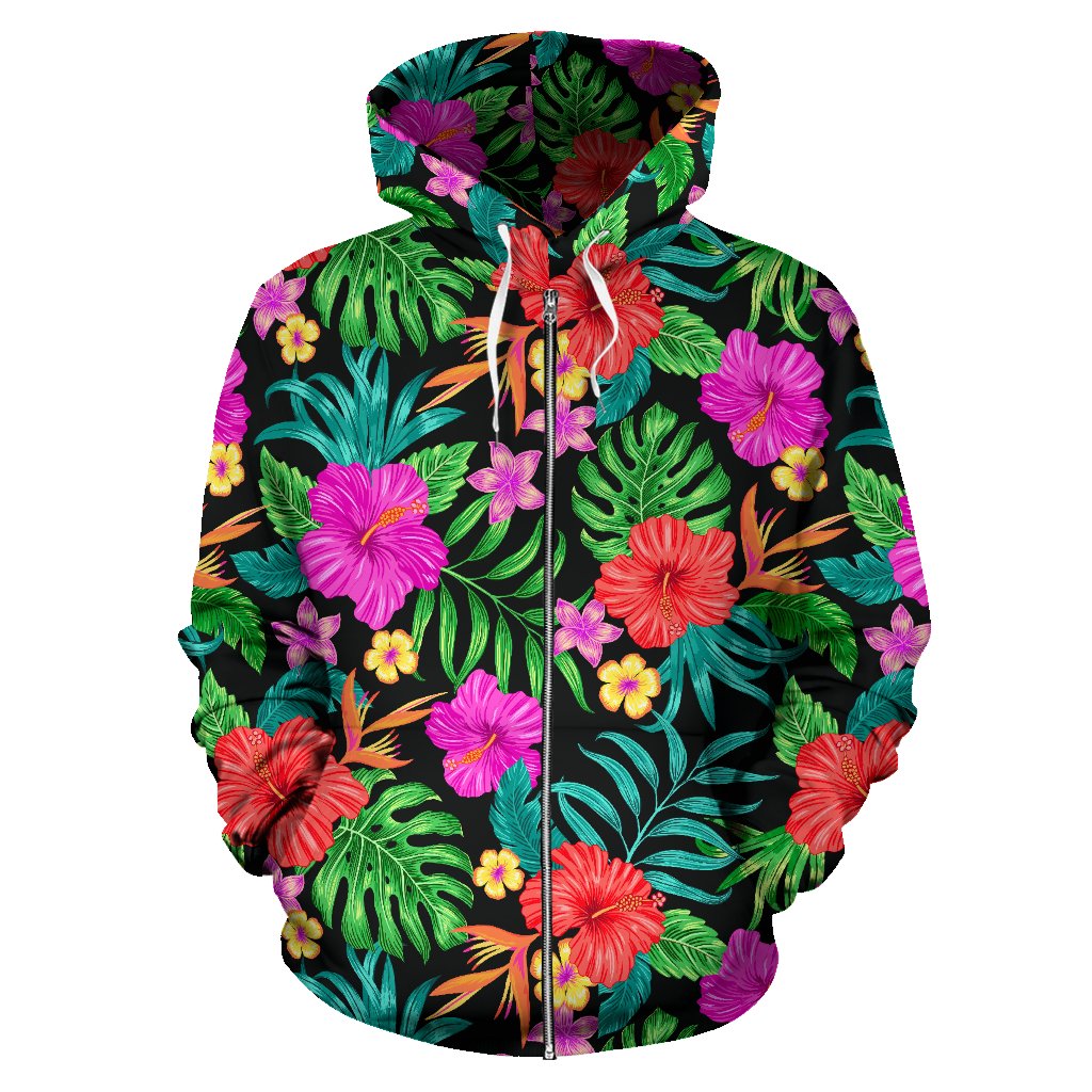 Hibiscus Red Hawaiian Flower All Over Zip Up Hoodie