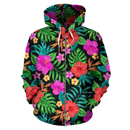 Hibiscus Red Hawaiian Flower All Over Zip Up Hoodie