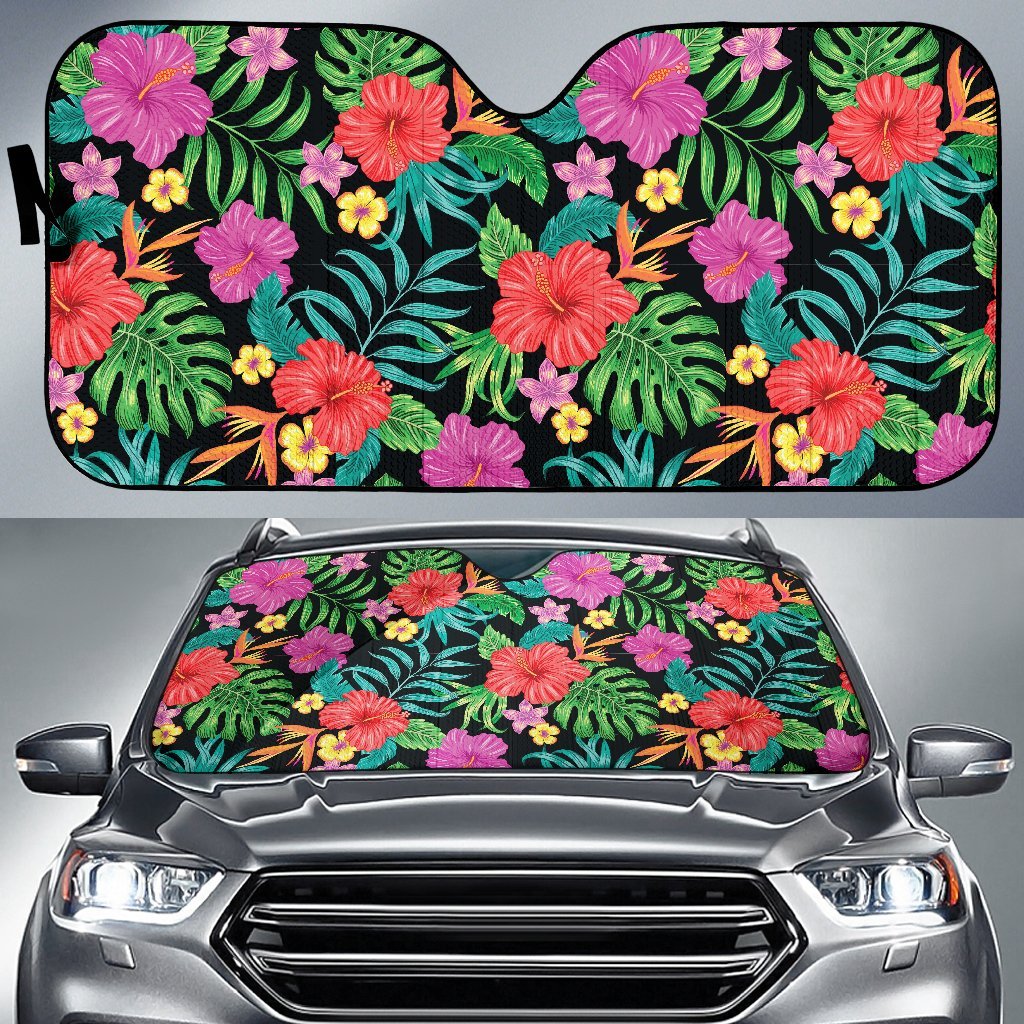 Hibiscus Red Hawaiian Flower Car Sun Shade-JorJune