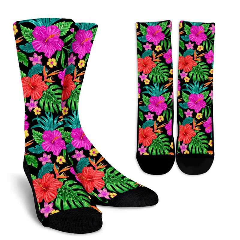 Hibiscus Red Hawaiian Flower Crew Socks