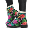 Hibiscus Red Hawaiian Flower Faux Fur Leather Boots