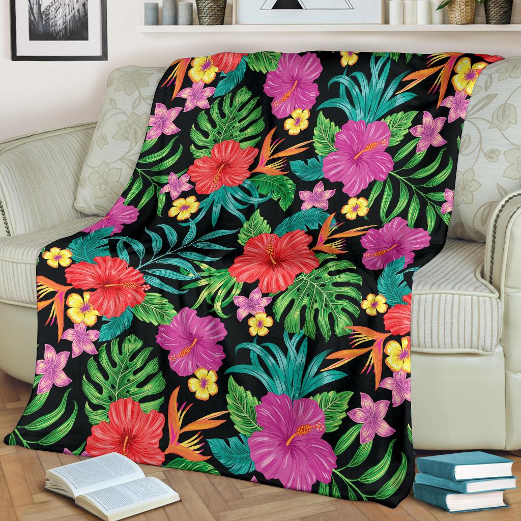 Hibiscus Red Hawaiian Flower Fleece Blanket