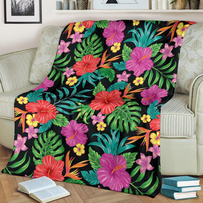 Hibiscus Red Hawaiian Flower Fleece Blanket