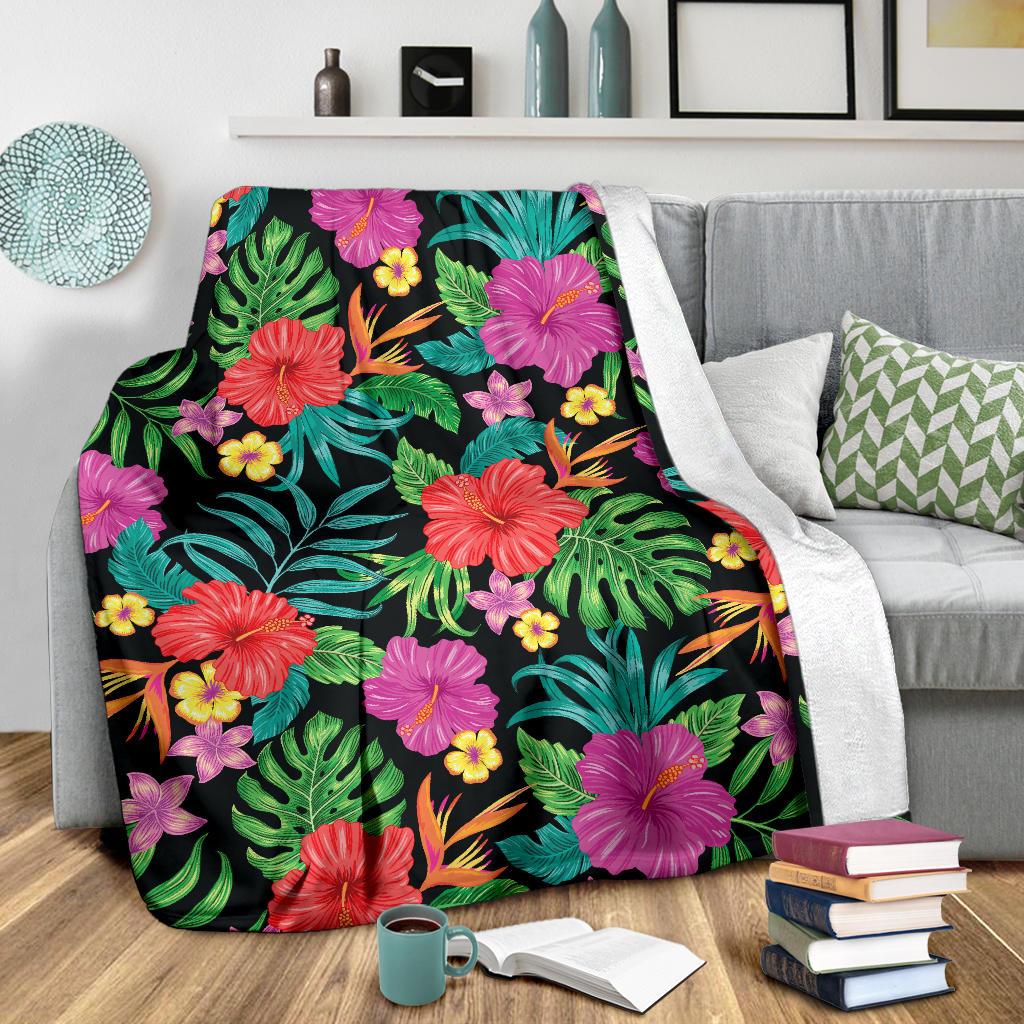 Hibiscus Red Hawaiian Flower Fleece Blanket