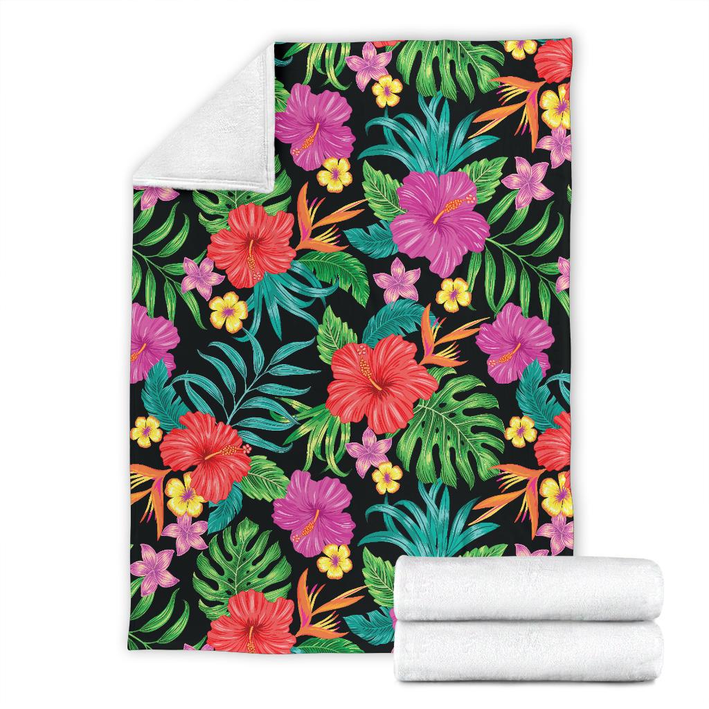 Hibiscus Red Hawaiian Flower Fleece Blanket