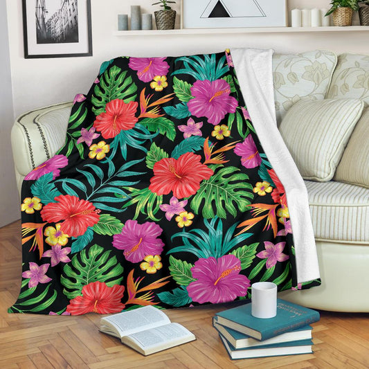Hibiscus Red Hawaiian Flower Fleece Blanket