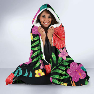 Hibiscus Red Hawaiian Flower Hooded Blanket-JORJUNE.COM