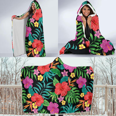 Hibiscus Red Hawaiian Flower Hooded Blanket-JORJUNE.COM