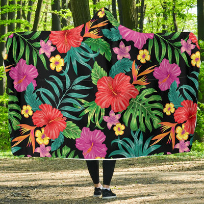 Hibiscus Red Hawaiian Flower Hooded Blanket-JORJUNE.COM