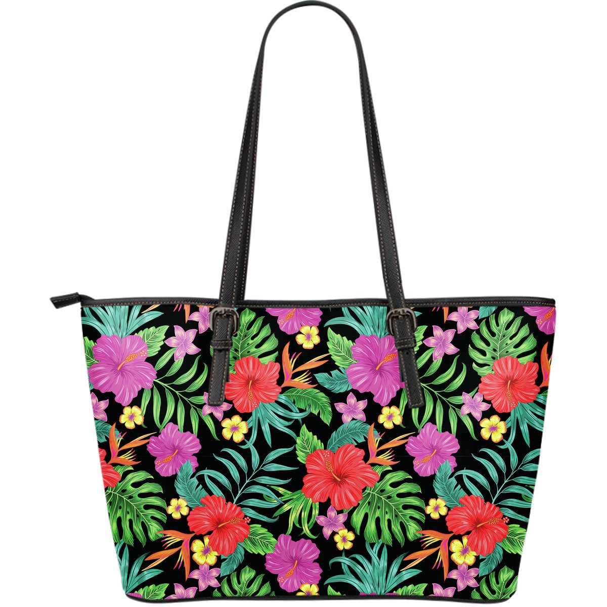 Hibiscus Red Hawaiian Flower Large Leather Tote Bag