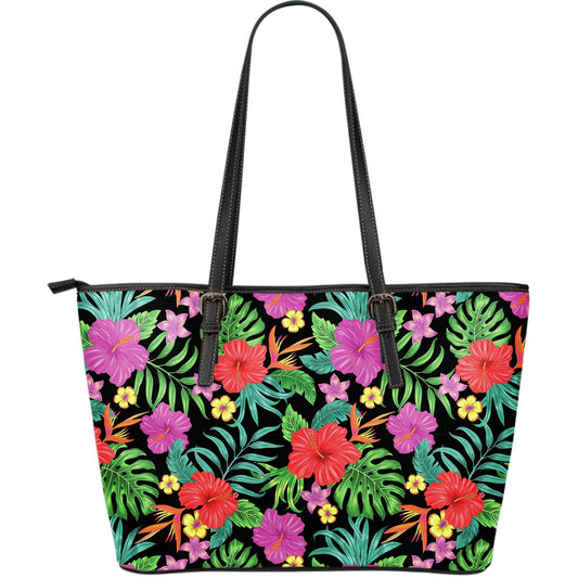 Hibiscus Red Hawaiian Flower Large Leather Tote Bag