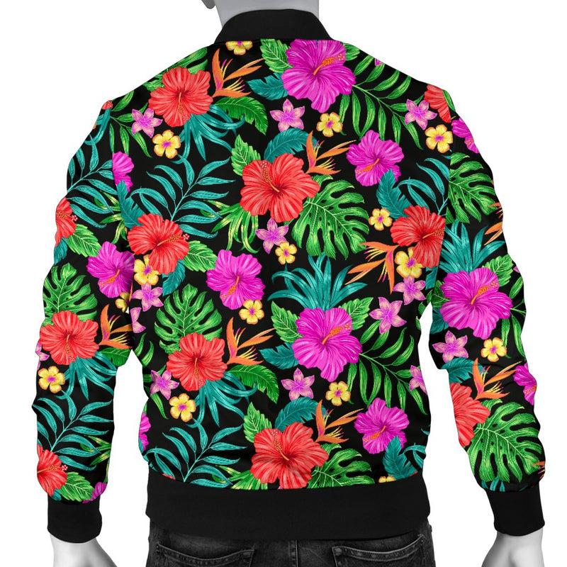 Hibiscus Red Hawaiian Flower Men Casual Bomber Jacket