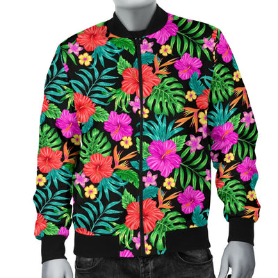 Hibiscus Red Hawaiian Flower Men Casual Bomber Jacket