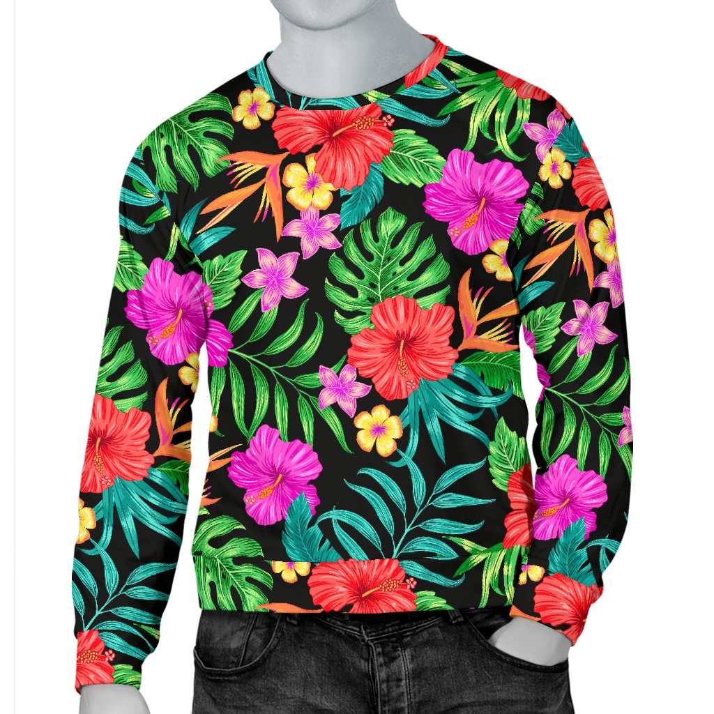 Hibiscus Red Hawaiian Flower Men Crewneck Sweatshirt