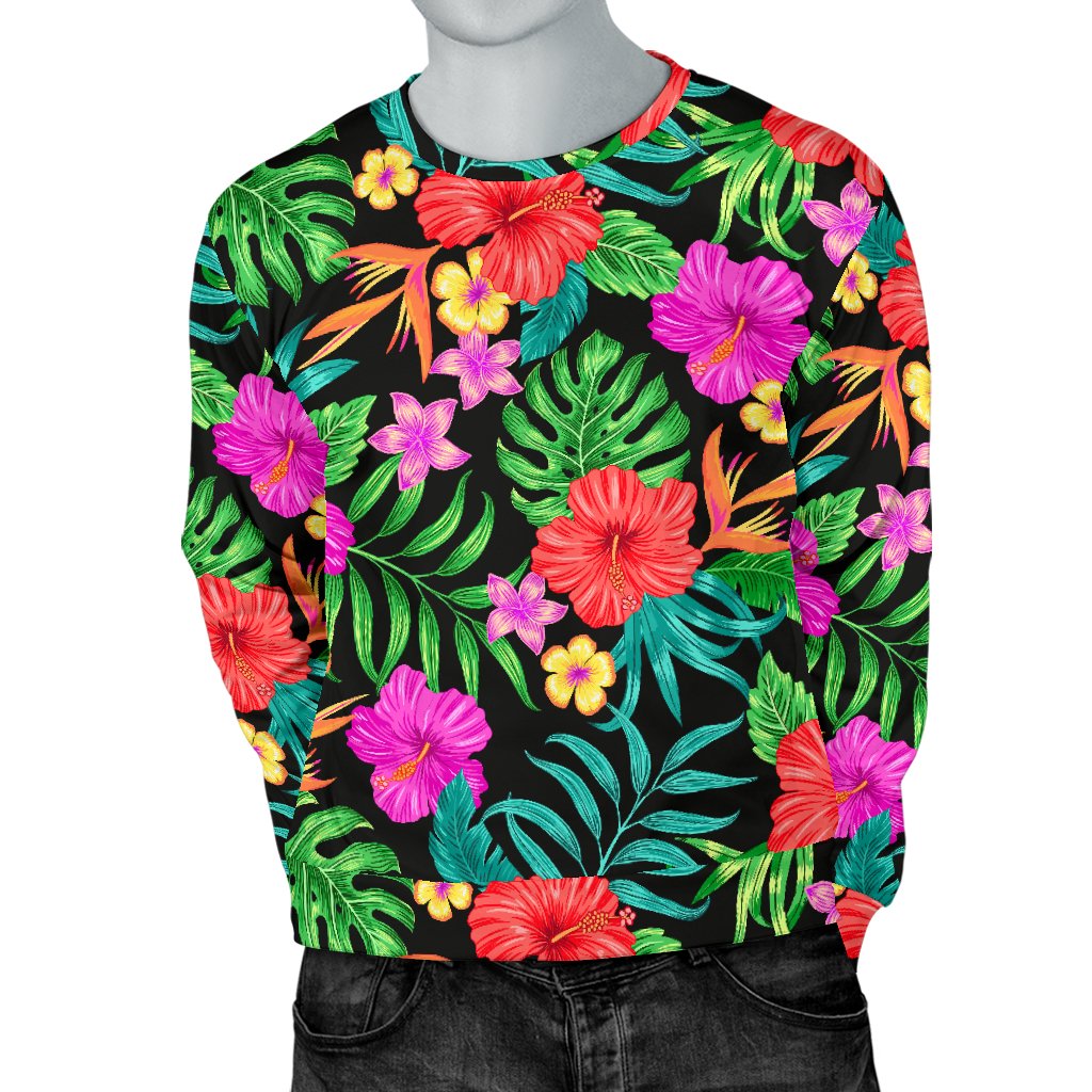 Hibiscus Red Hawaiian Flower Men Crewneck Sweatshirt