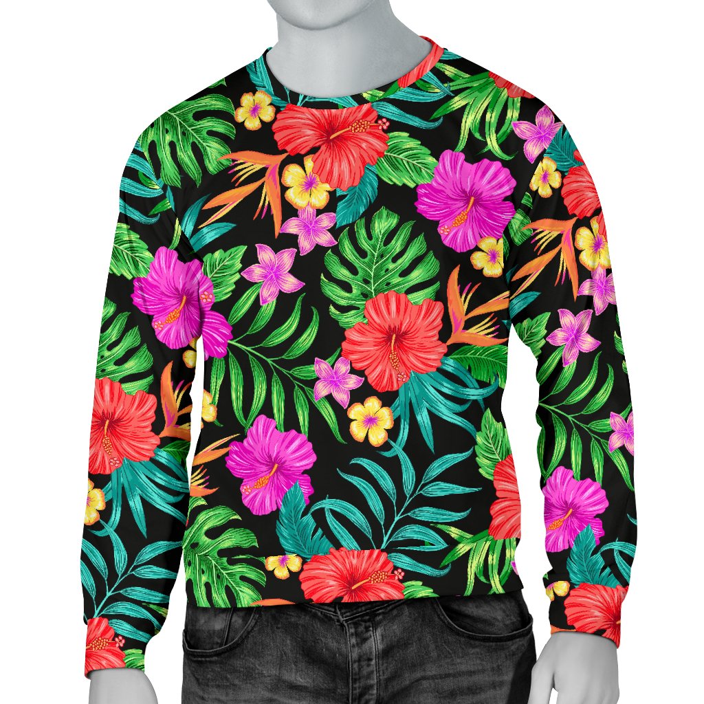 Hibiscus Red Hawaiian Flower Men Crewneck Sweatshirt