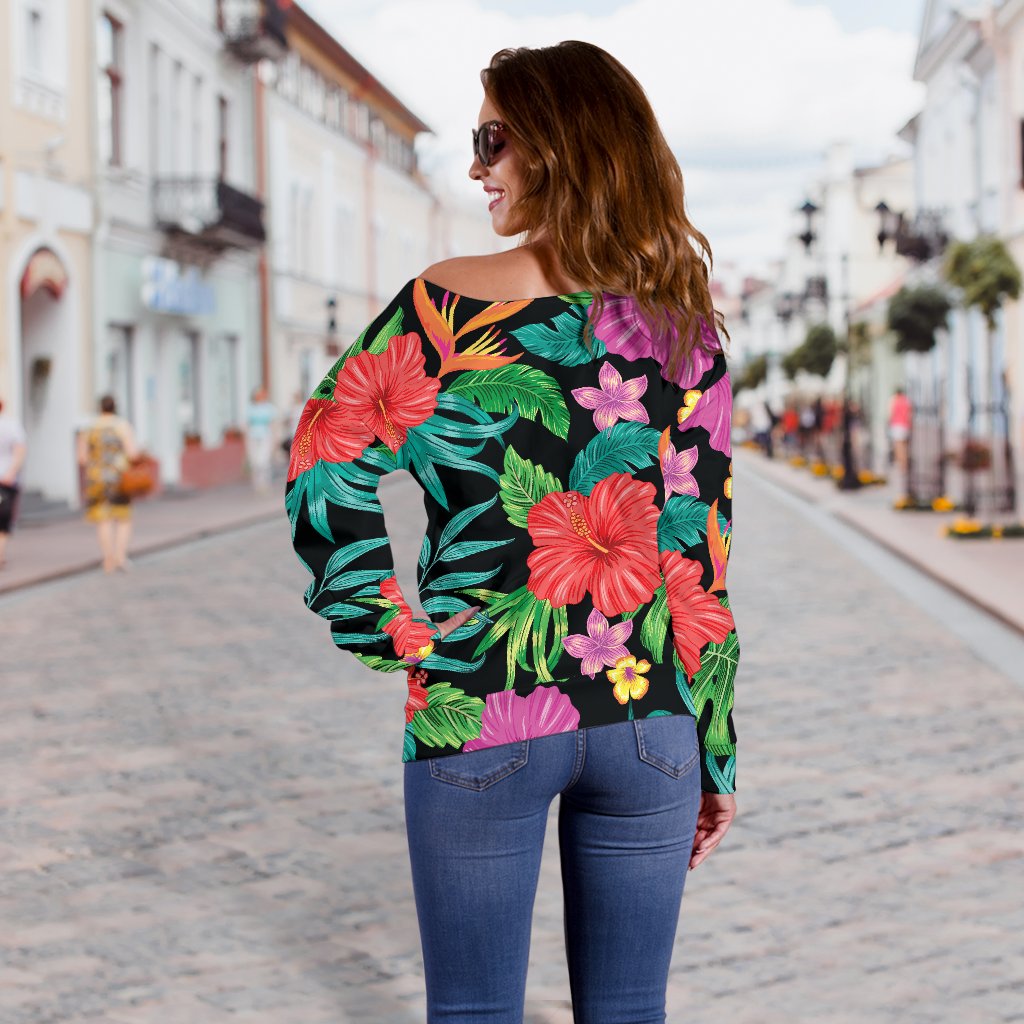 Hibiscus Red Hawaiian Flower Off Shoulder Sweatshirt