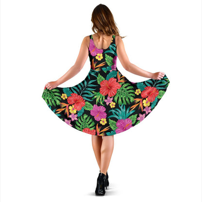 Hibiscus Red Hawaiian Flower Sleeveless Mini Dress