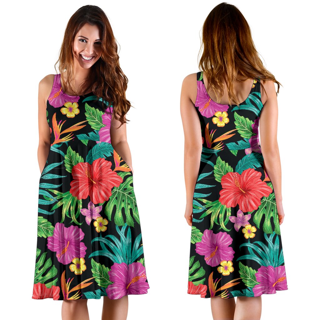 Hibiscus Red Hawaiian Flower Sleeveless Mini Dress
