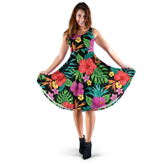 Hibiscus Red Hawaiian Flower Sleeveless Mini Dress