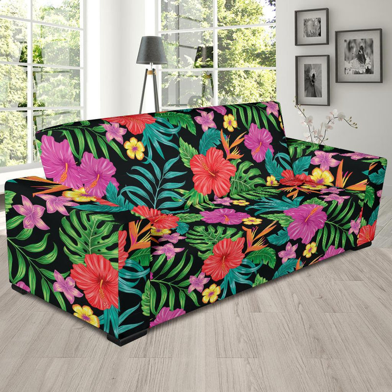 Hibiscus Red Hawaiian Flower Sofa Slipcover-JORJUNE.COM