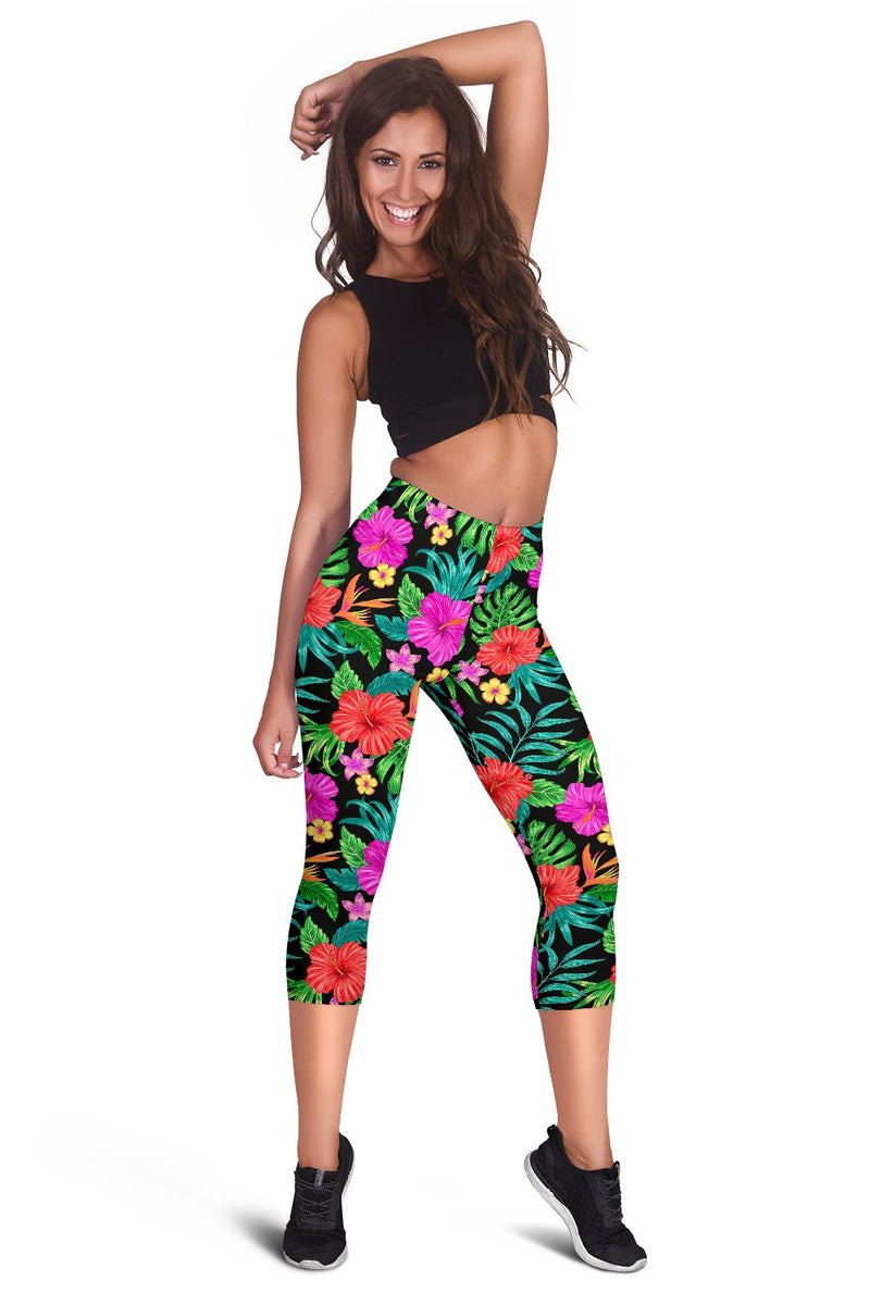 Hibiscus Red Hawaiian Flower Women Capris