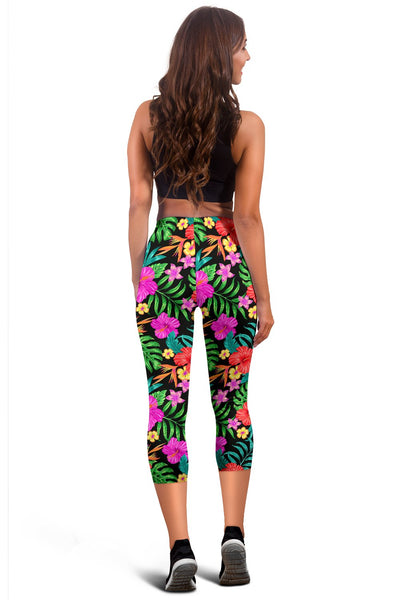 Hibiscus Red Hawaiian Flower Women Capris