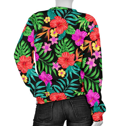 Hibiscus Red Hawaiian Flower Women Crewneck Sweatshirt