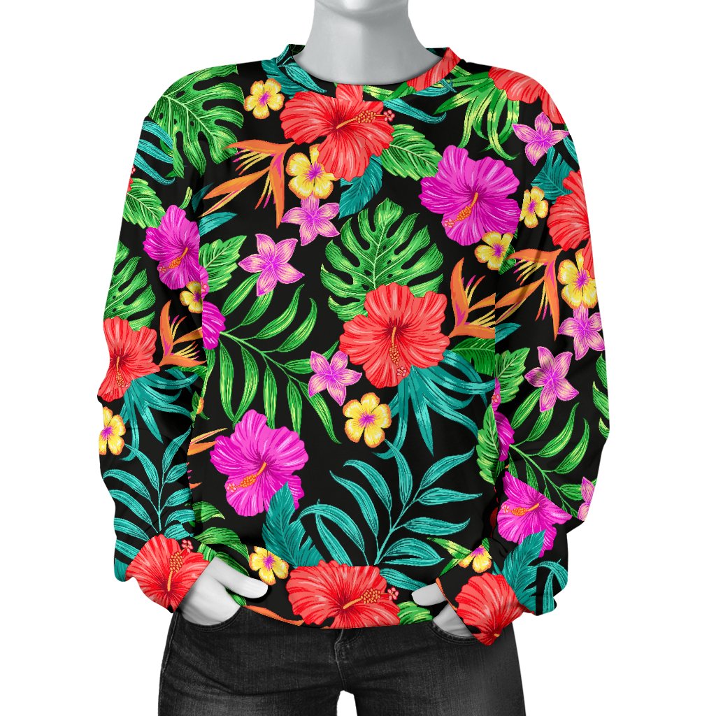 Hibiscus Red Hawaiian Flower Women Crewneck Sweatshirt