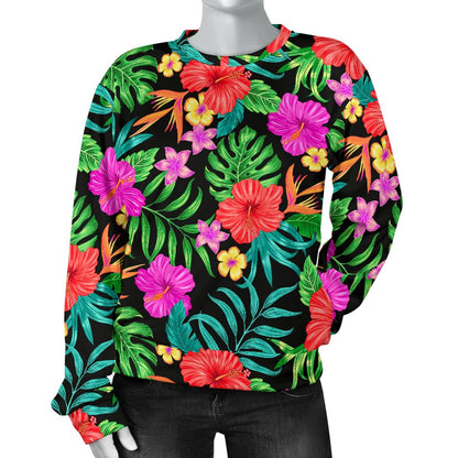 Hibiscus Red Hawaiian Flower Women Crewneck Sweatshirt
