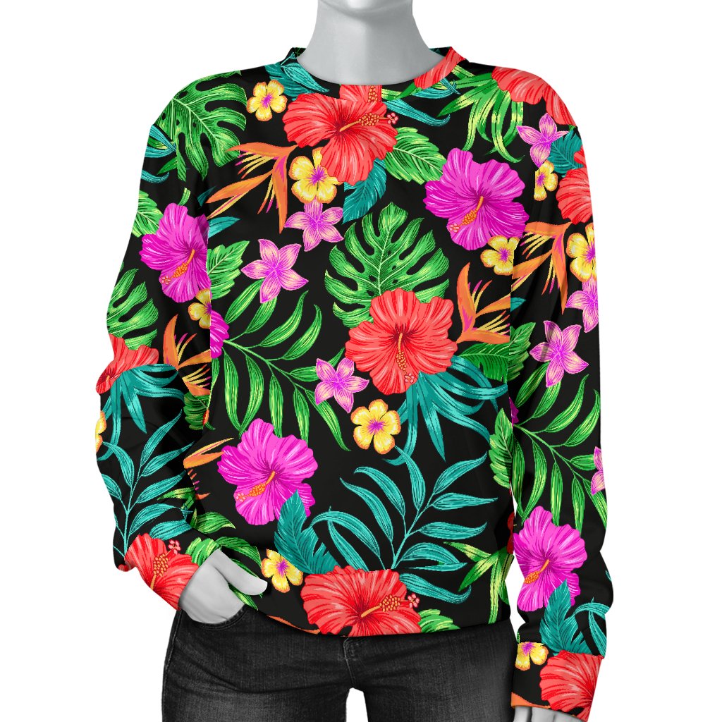 Hibiscus Red Hawaiian Flower Women Crewneck Sweatshirt