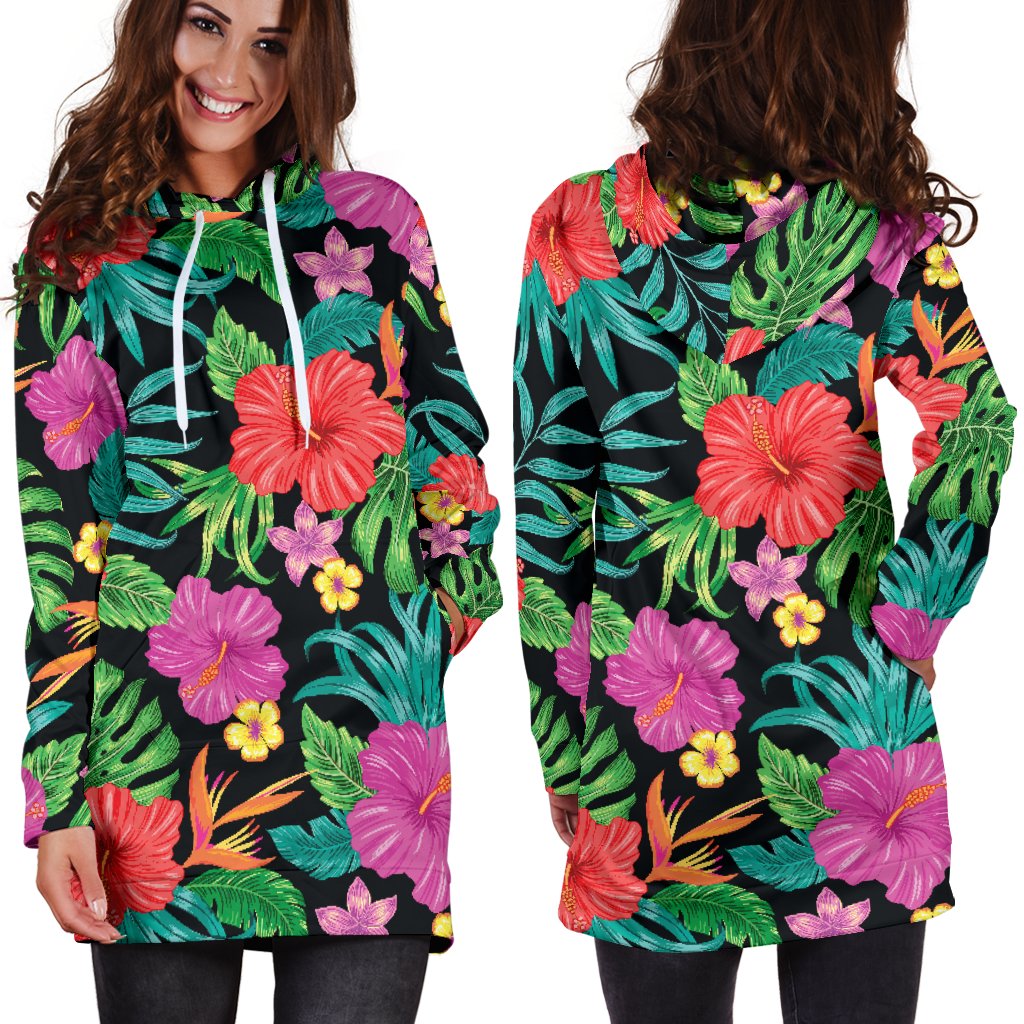 Hibiscus Red Hawaiian Flower Women Hoodie Dress
