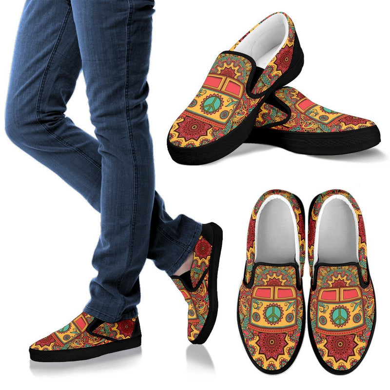 Hippie Van Mandala Women Canvas Slip On Shoes