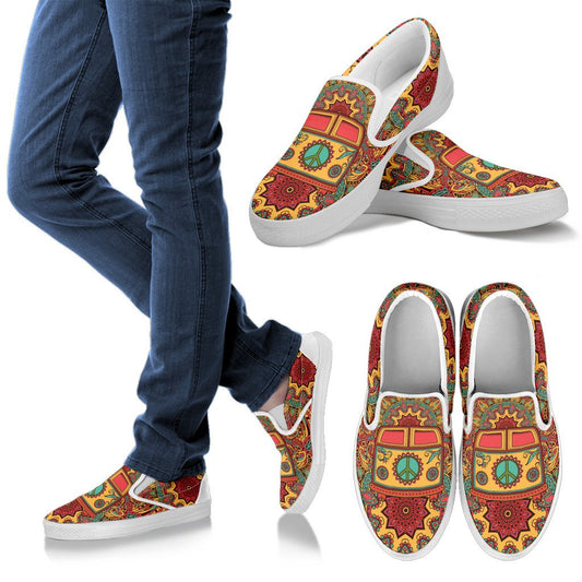 Hippie Van Mandala Women Canvas Slip On Shoes