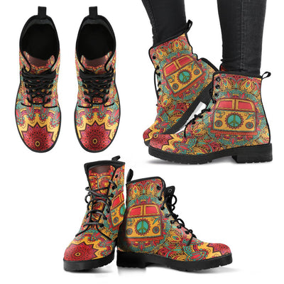 Hippie Van Mandala Women & Men Leather Boots