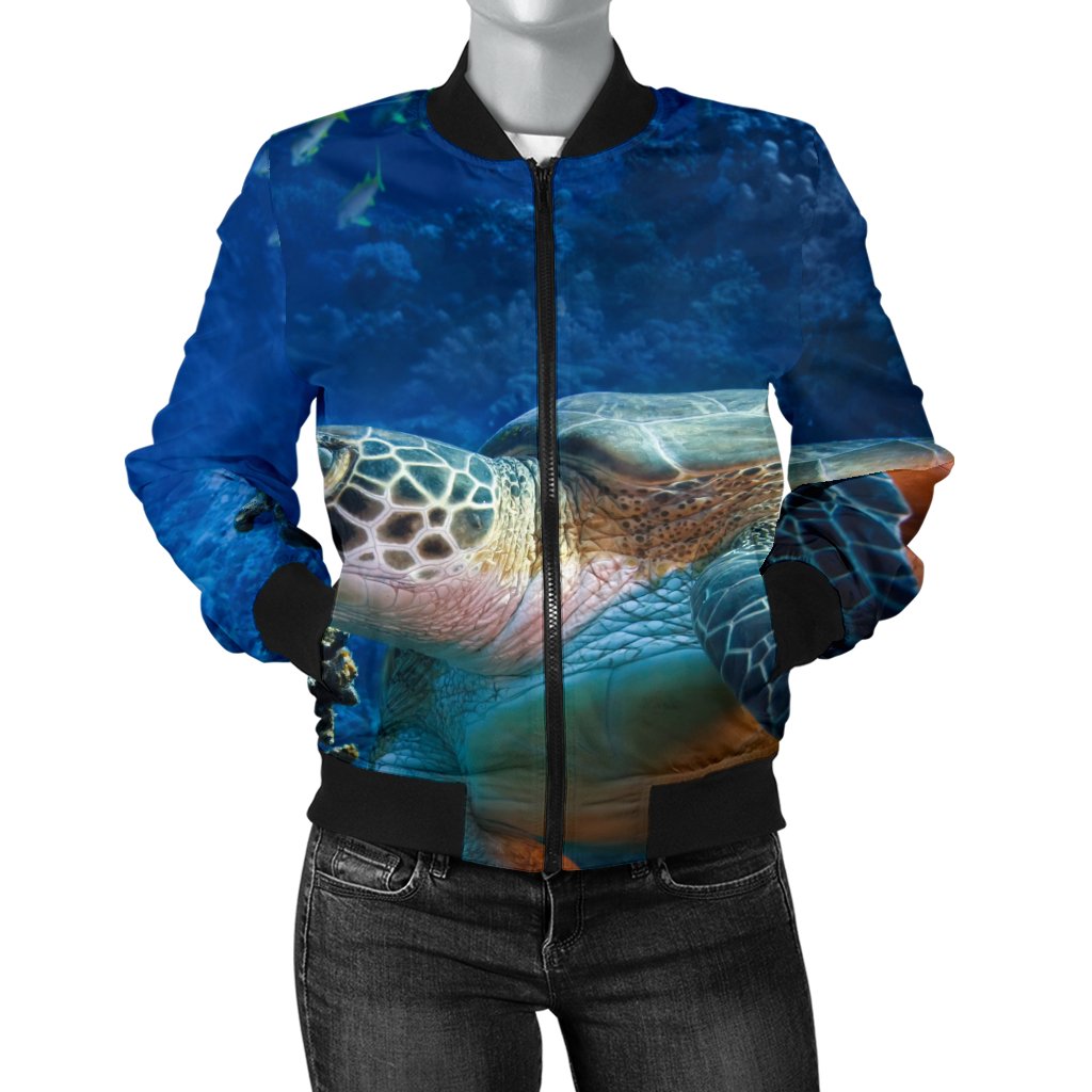 Honu Sea Turtle Women Casual Bomber Jacket