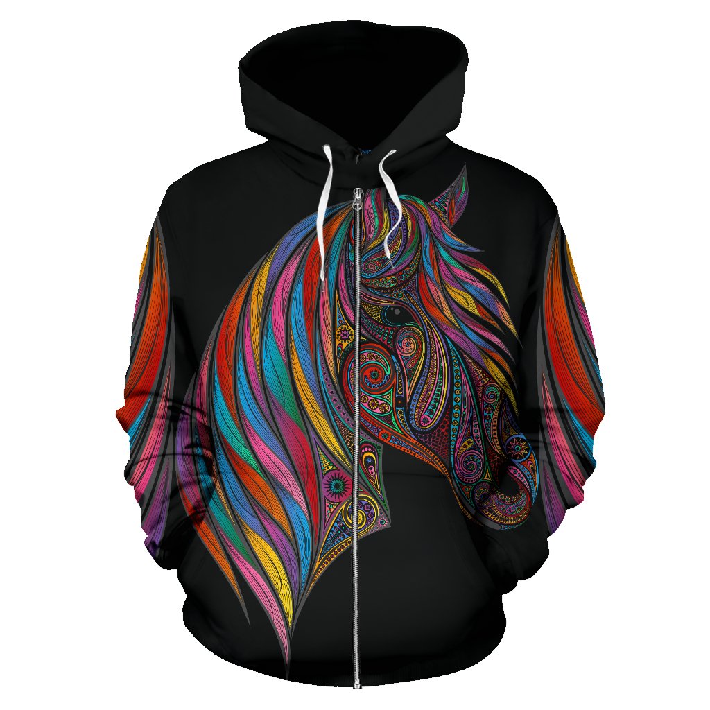 Horse Colorful All Over Zip Up Hoodie