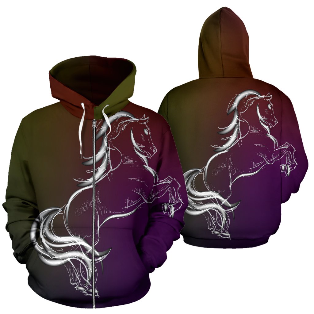 Horse Colorful hand draw All Over Zip Up Hoodie