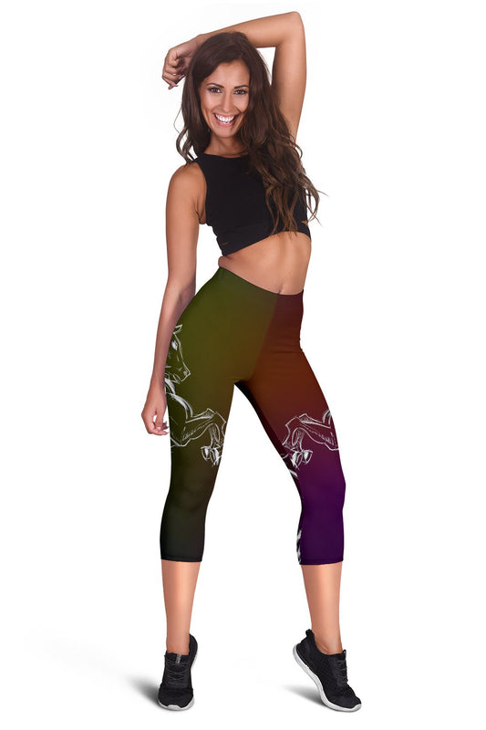 Horse Colorful Hand Draw Women Capris