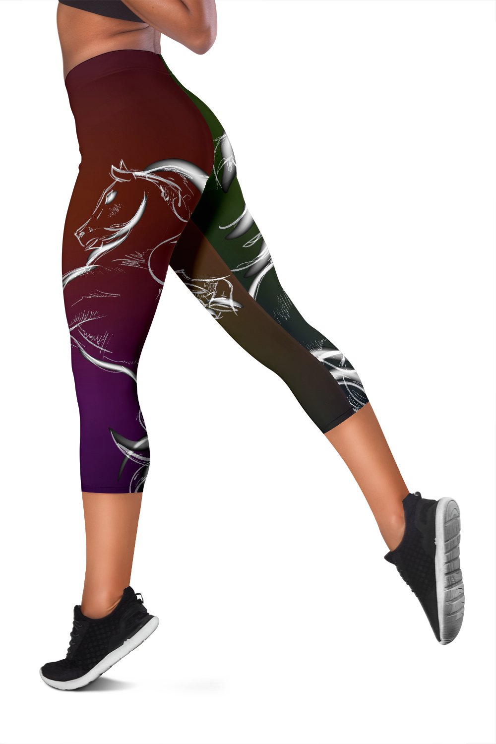 Horse Colorful Hand Draw Women Capris
