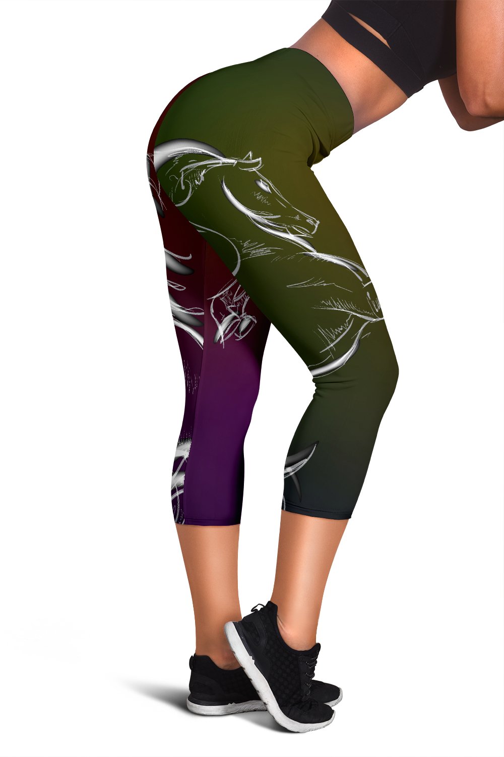 Horse Colorful Hand Draw Women Capris