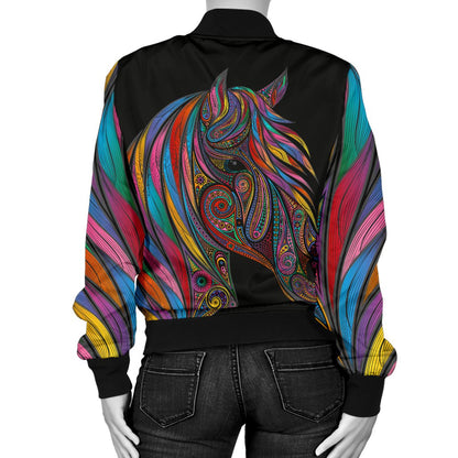 Horse Colorful Women Casual Bomber Jacket
