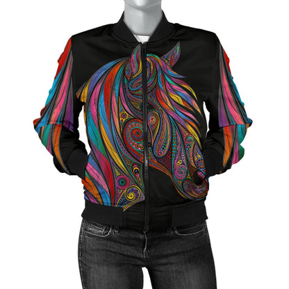Horse Colorful Women Casual Bomber Jacket