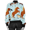 Horse Cute Themed Pattern Print Women Casual Bomber Jacket