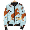 Horse Cute Themed Pattern Print Women Casual Bomber Jacket