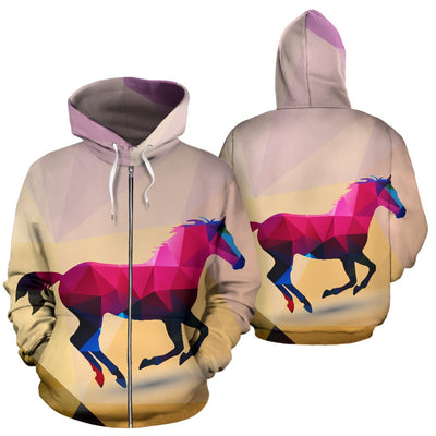 Horse Design Colorful All Over Zip Up Hoodie